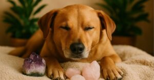cachorro com cristais naturais